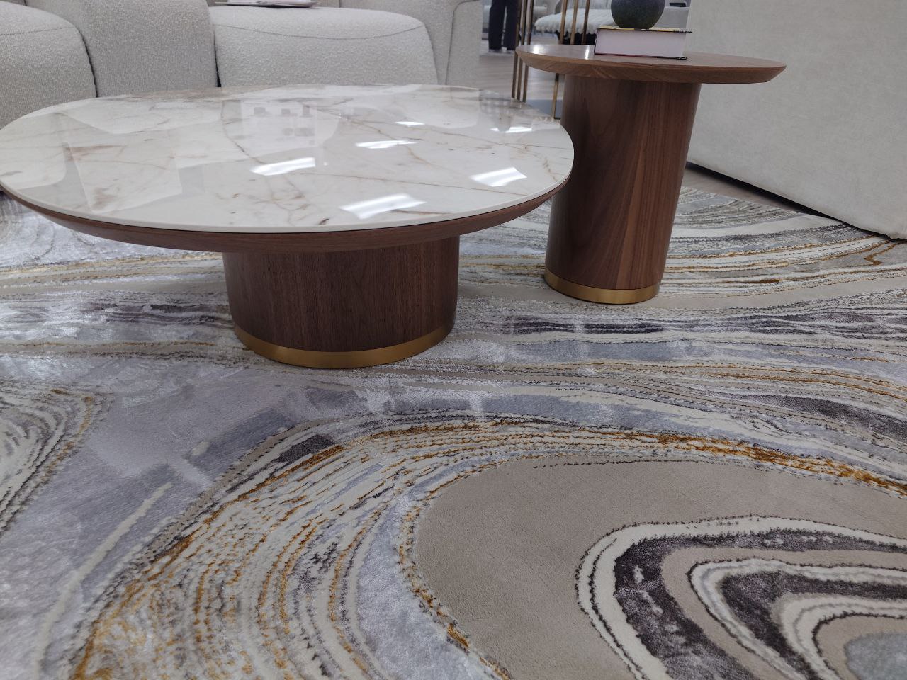 Nesting Coffee table Set with Ceramic stone top and Walnut Base