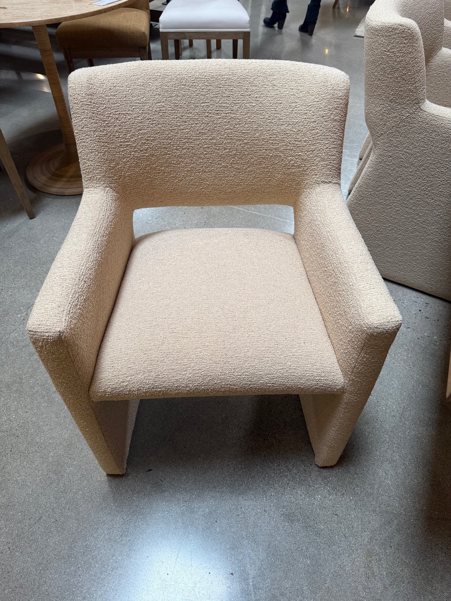 Larsa Dining Chair fully upholstered in performance Ivory Sand light textured luxurious fabric