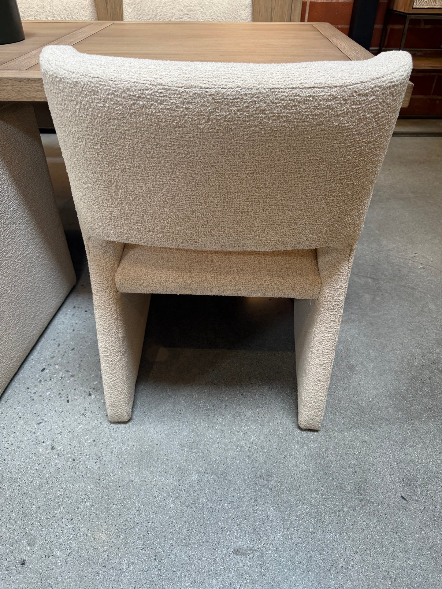 Larsa Dining Chair fully upholstered in performance Ivory Sand light textured luxurious fabric
