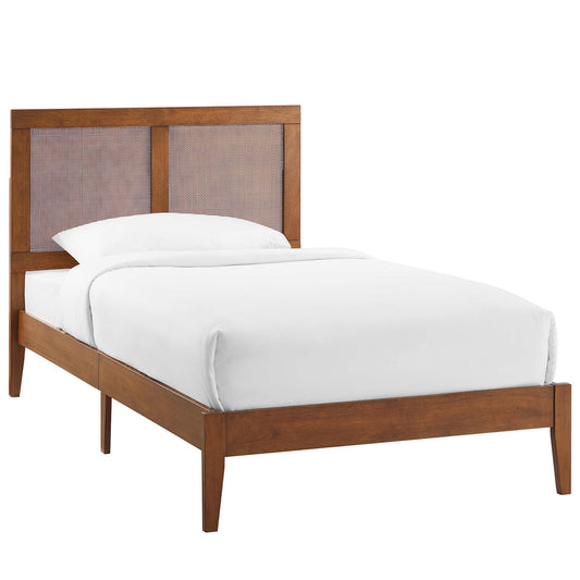 Sirocco Rattan and Wood Twin Platform Bed  in Walnut