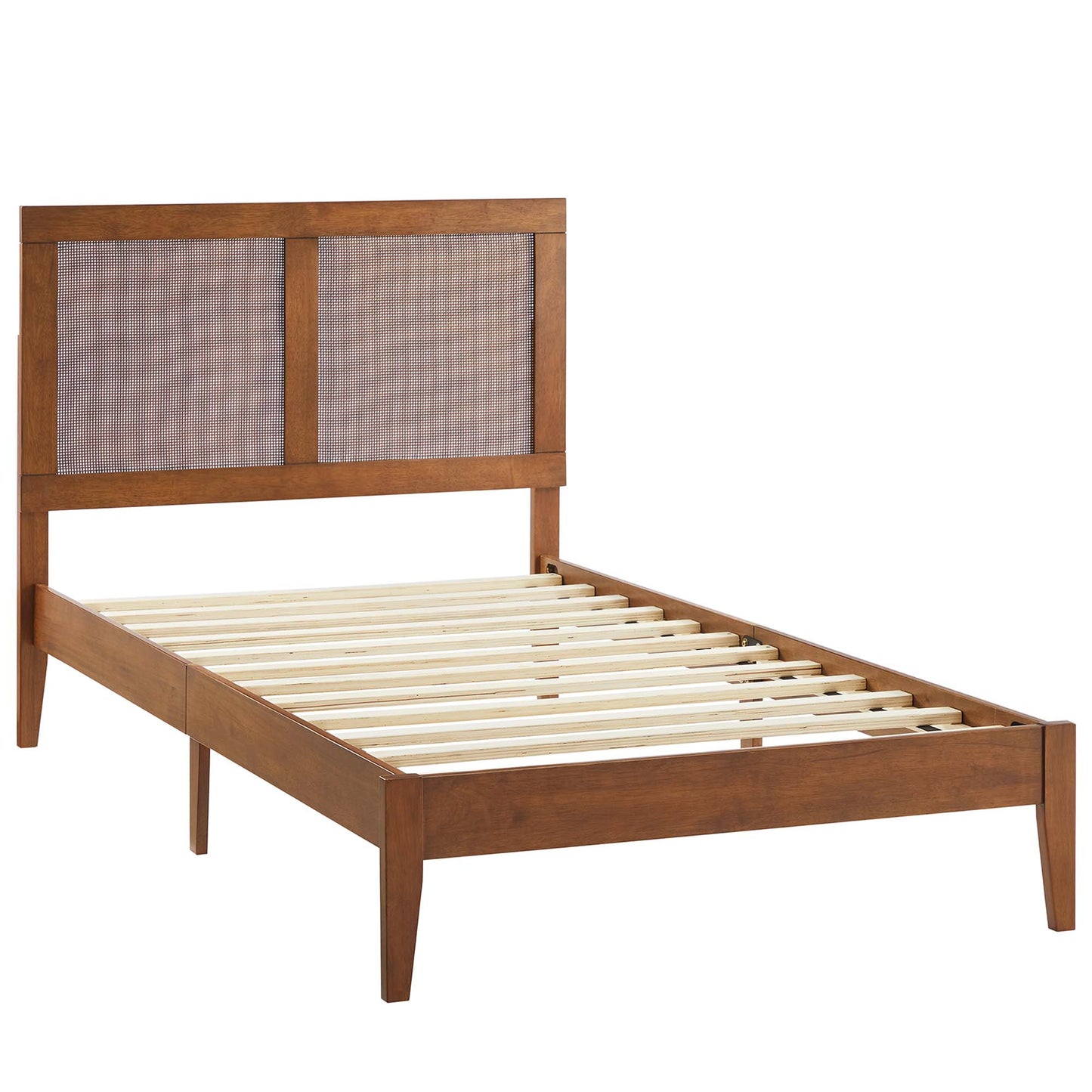 Sirocco Rattan and Wood Twin Platform Bed  in Walnut