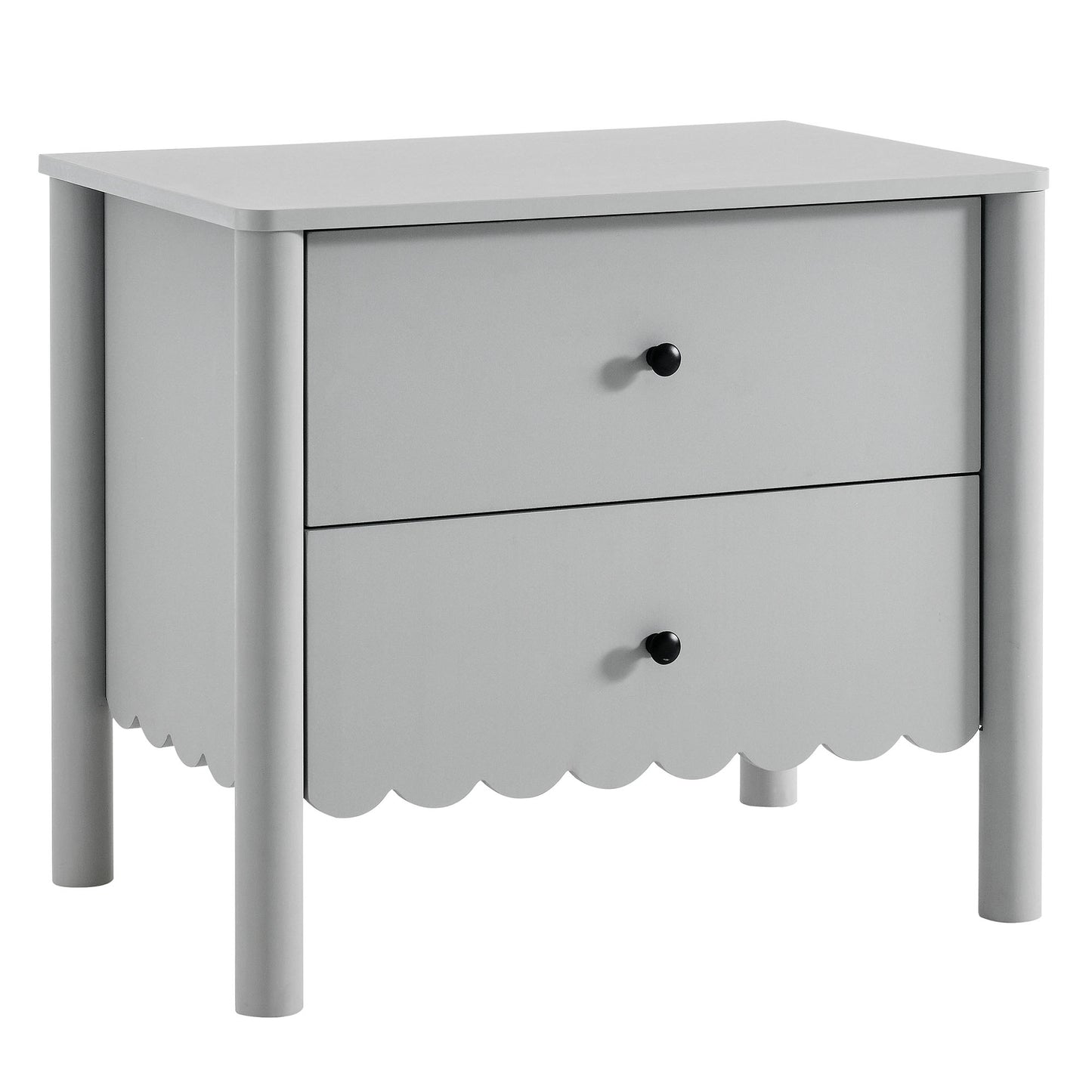 Emmeline Scalloped 2-Drawer Nightstand in Light Gray