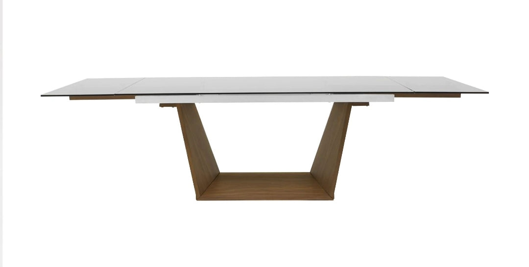 Modrest Babia Modern Smoked Glass & Walnut Extendable Dining Table