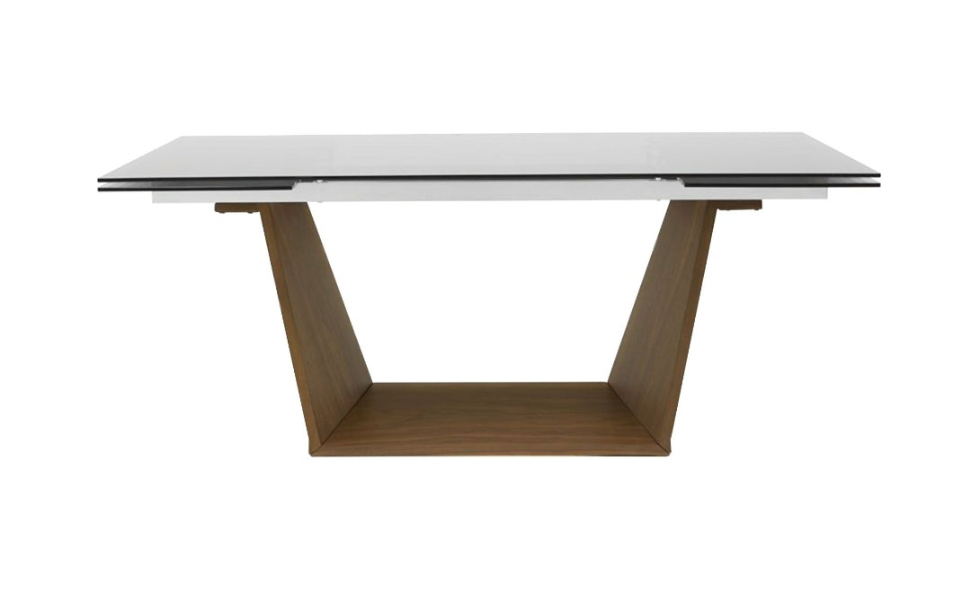 Modrest Babia Modern Smoked Glass & Walnut Extendable Dining Table