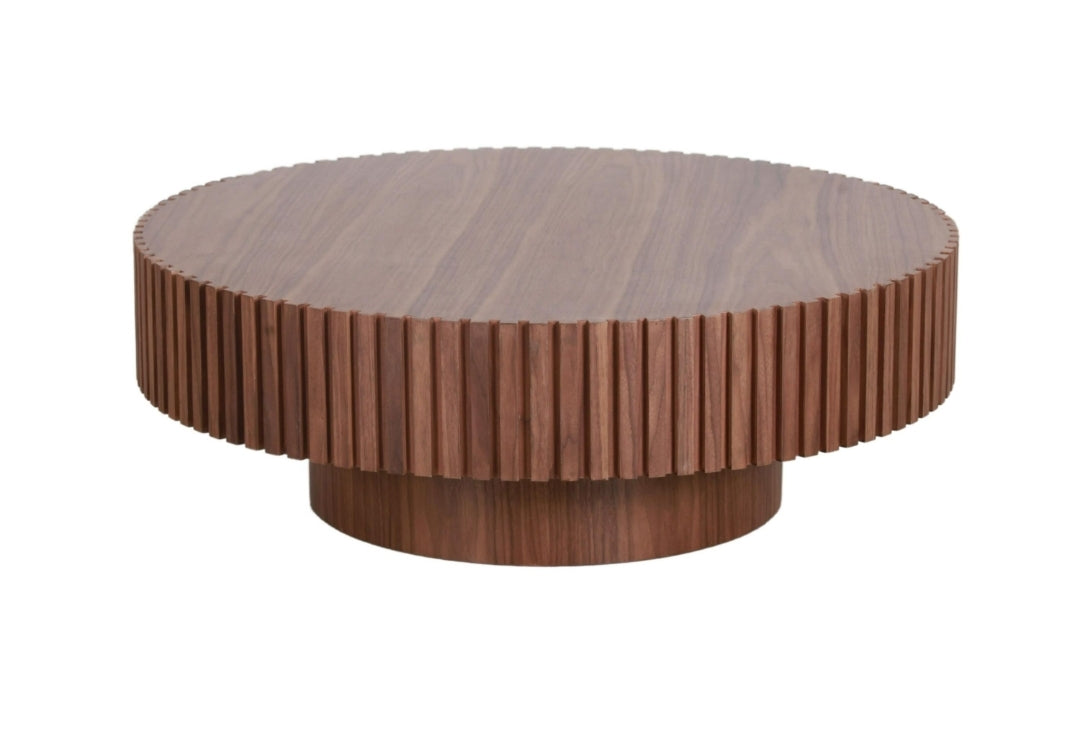 Modern Fluted 40" Walnut Large Round Coffee Table