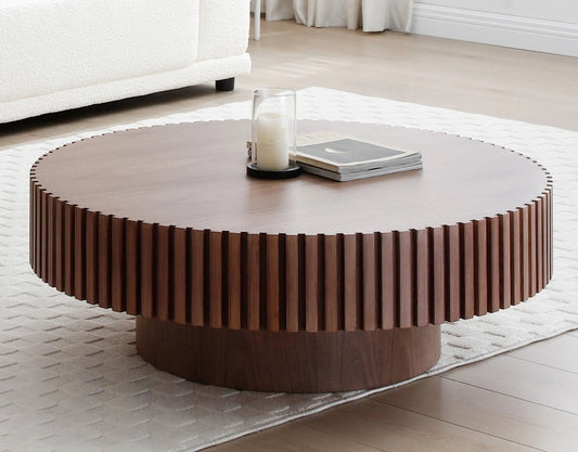 Modern Fluted 40" Walnut Large Round Coffee Table