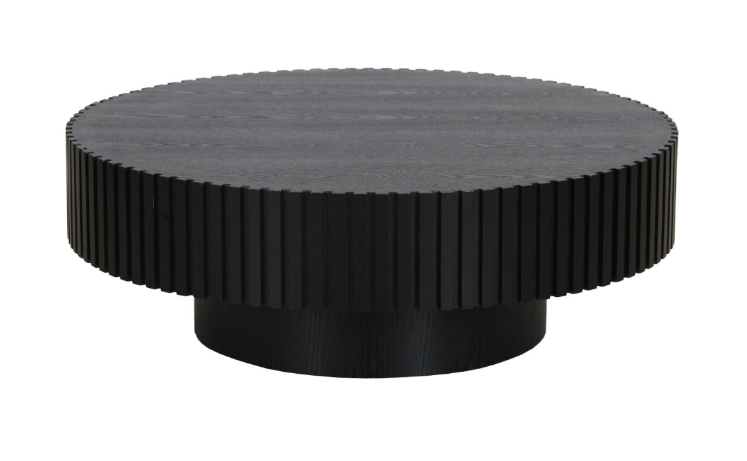 Modern 40" Fluted Black Ash Round Coffee Table