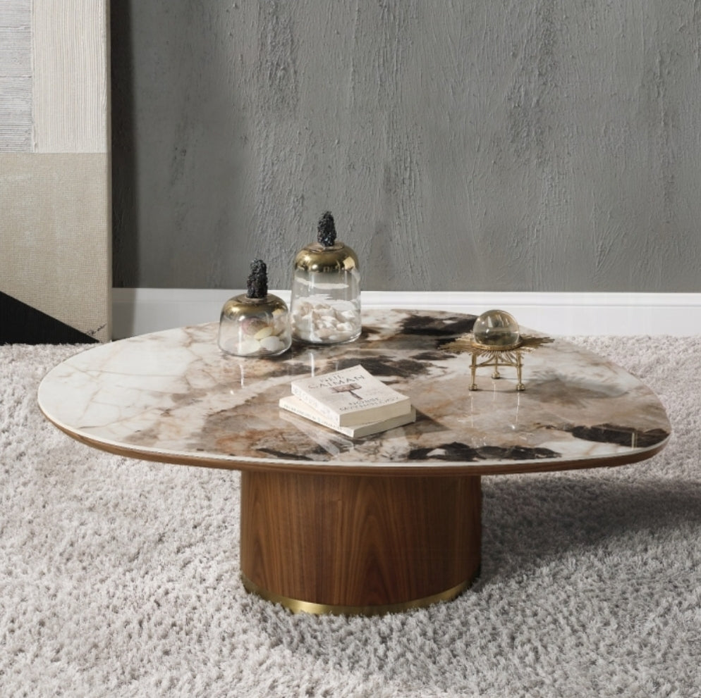 Nesting Coffee table Set with Ceramic stone top and Walnut Base