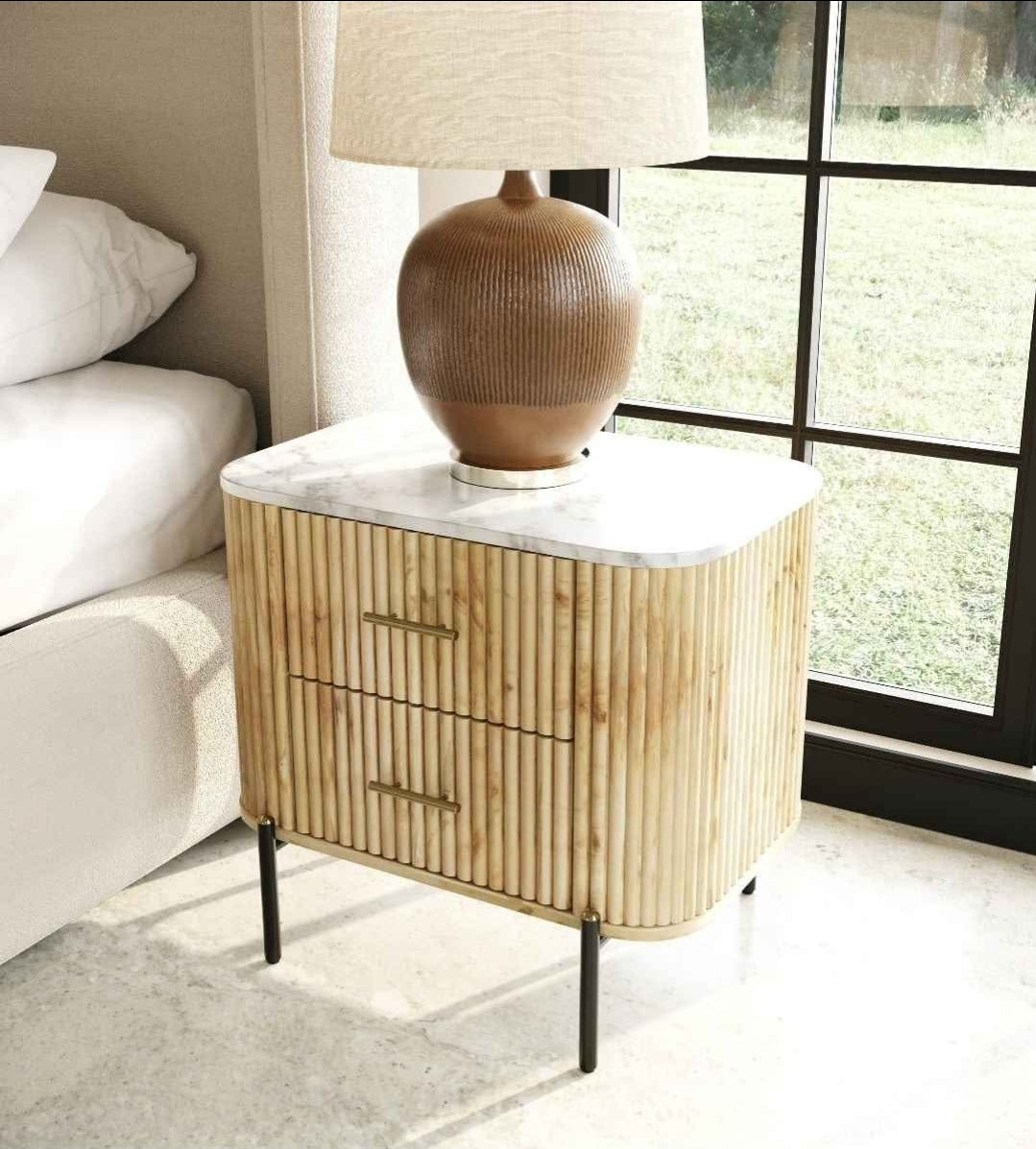 2 Drawer Nightstand with Marble