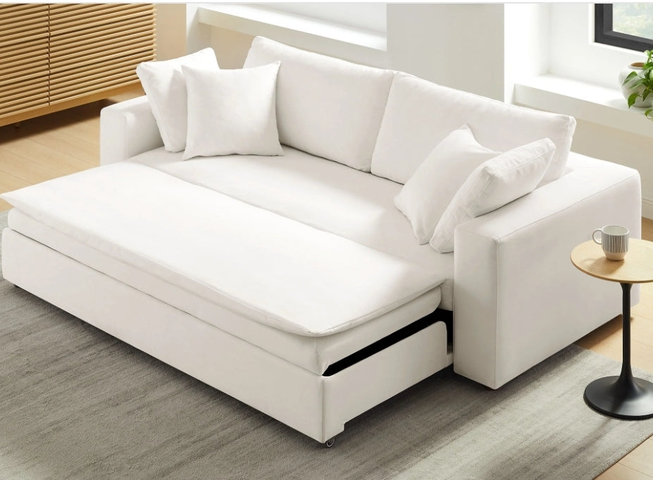 Down Filled Cloud Sofa Sleeper available in White or cream performance fabric