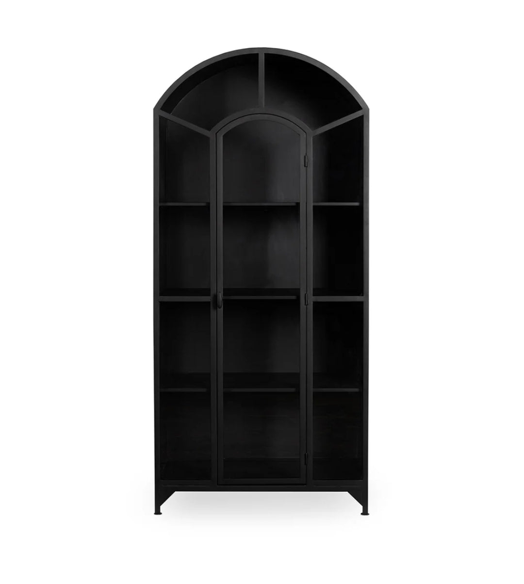 79" Black Elegant Arched Iron Cabinet with tempered glass doors