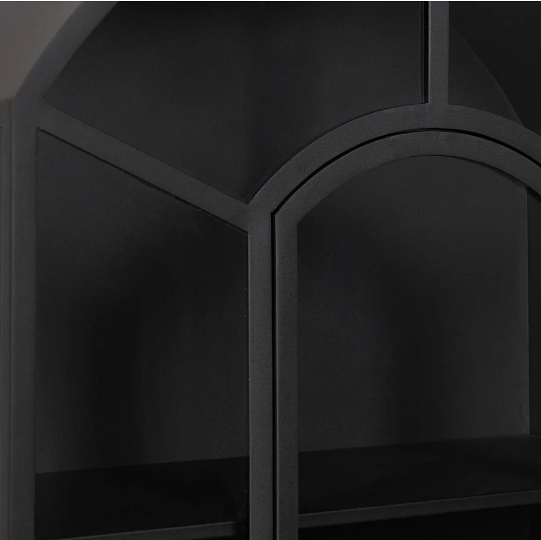 79" Black Elegant Arched Iron Cabinet with tempered glass doors