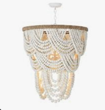 Brand New 28" Hand-Strung Ivory Beaded Fringe Chandelier with Brass Finished Metal on top