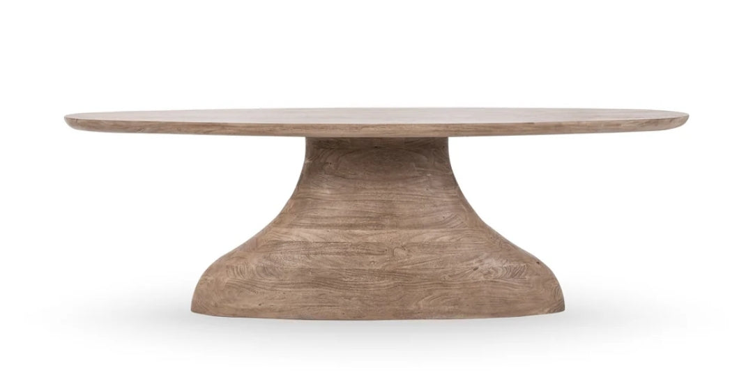 94" Solid Carved Wood Dining Table with Pedestal Base in reclaimed oak grain finish