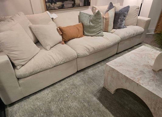 3 PC Cloud dupe Down Filled Sofa upholstered in Light Beige performance fabric