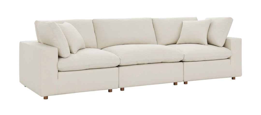 3 PC Cloud dupe Down Filled Sofa upholstered in Light Beige performance fabric