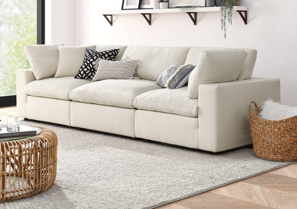 3 PC Cloud dupe Down Filled Sofa upholstered in Light Beige performance fabric