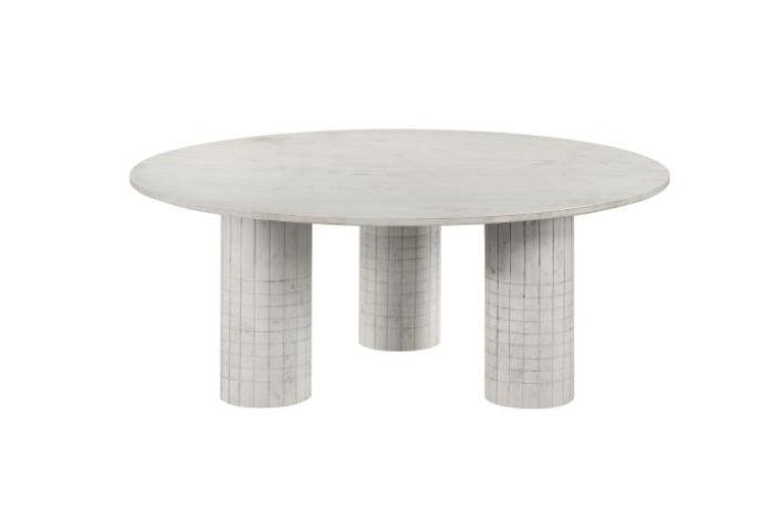 44" Round Solid Marble Coffee Table with 3 round marble pedestal legs-
