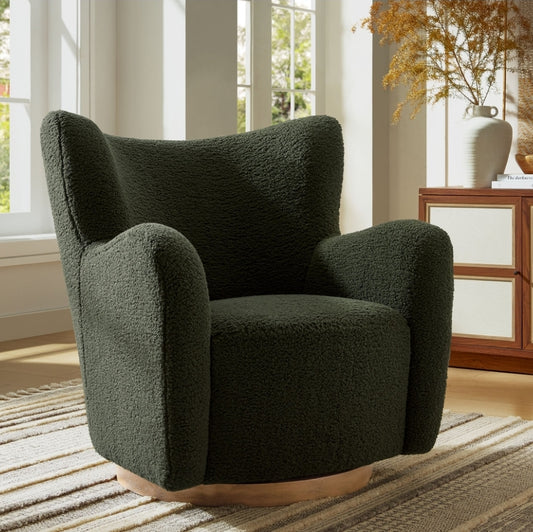 Wingback Swivel Accent Chair Upholstered in performance fabric with Walnut swivel base