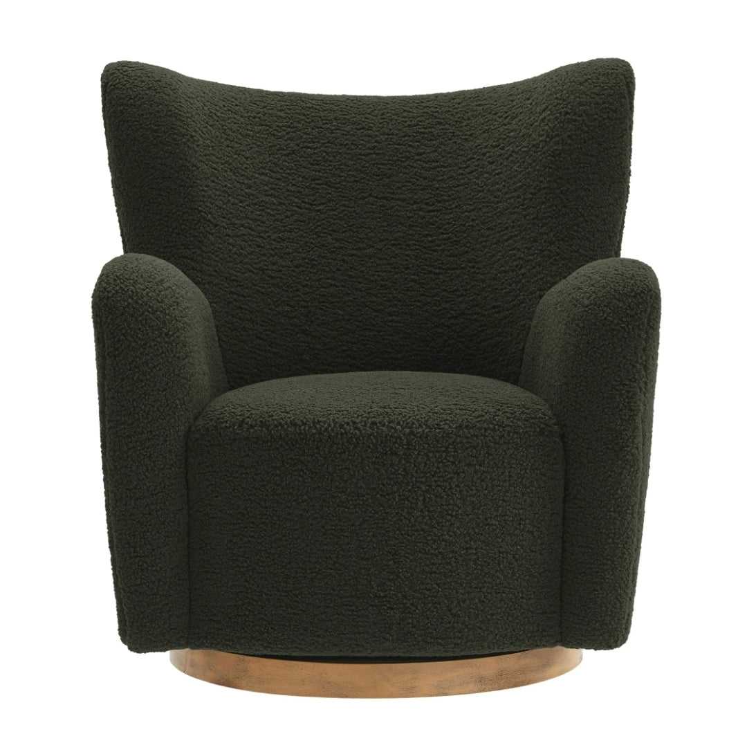Wingback Swivel Accent Chair Upholstered in performance fabric with Walnut swivel base