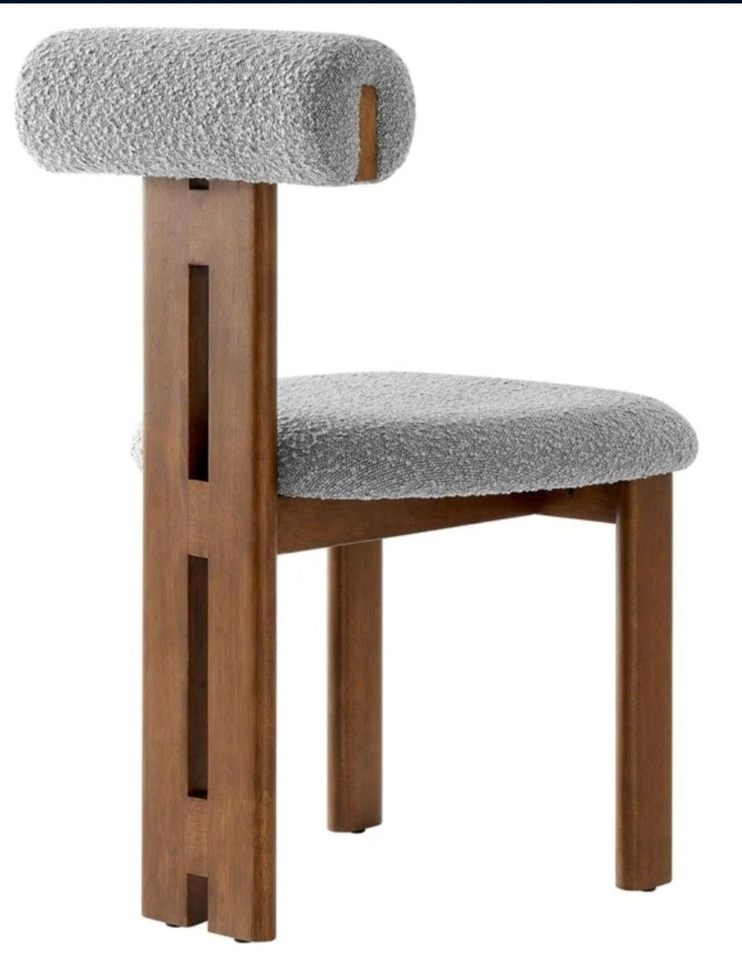 Hippo dupe upholstered in performance boucle fabric/ Walnut wood base