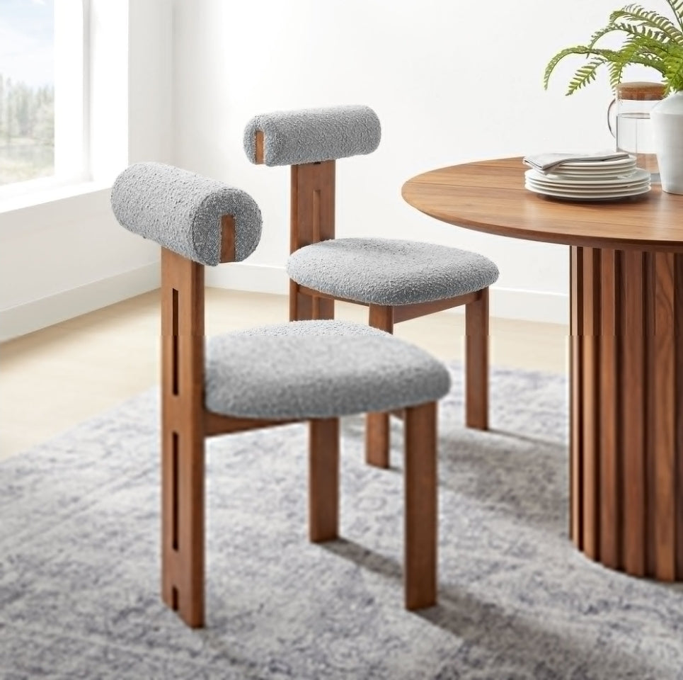 Hippo dupe upholstered in performance boucle fabric/ Walnut wood base