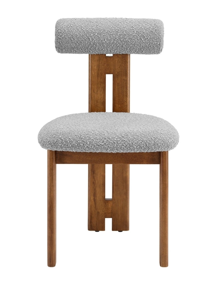 Hippo dupe upholstered in performance boucle fabric/ Walnut wood base