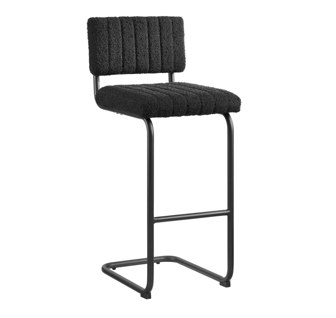 (Set of 2) Chanel tufted Black Boucle Counter Stools with aluminum frame