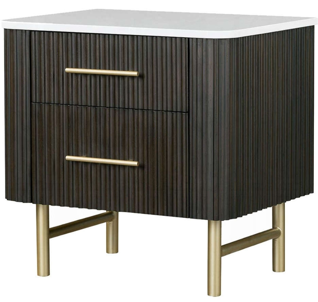 White Marble Top & Flutted Espreeso Wood Finish with gold accents