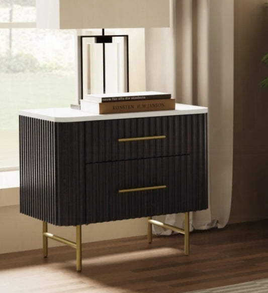 White Marble Top & Flutted Espreeso Wood Finish with gold accents