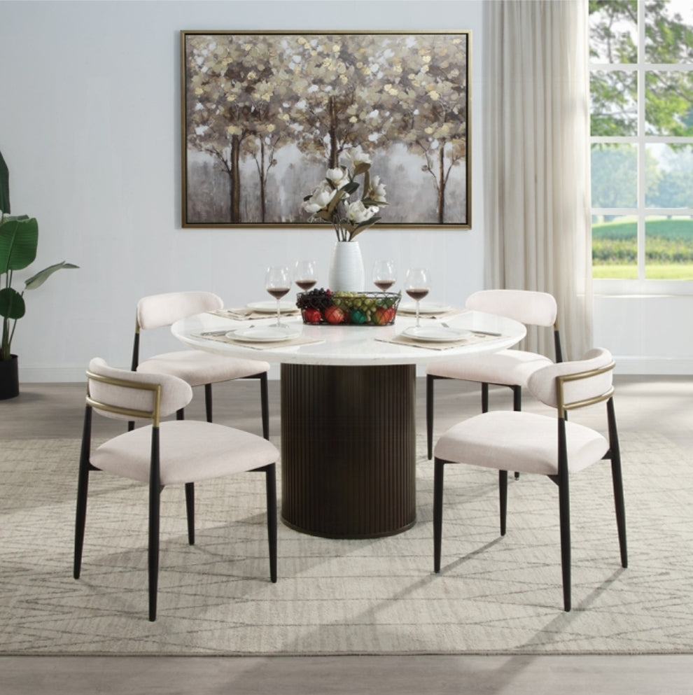 Gorgeous upholstered Arhaus Jagger Armless Dupe dining