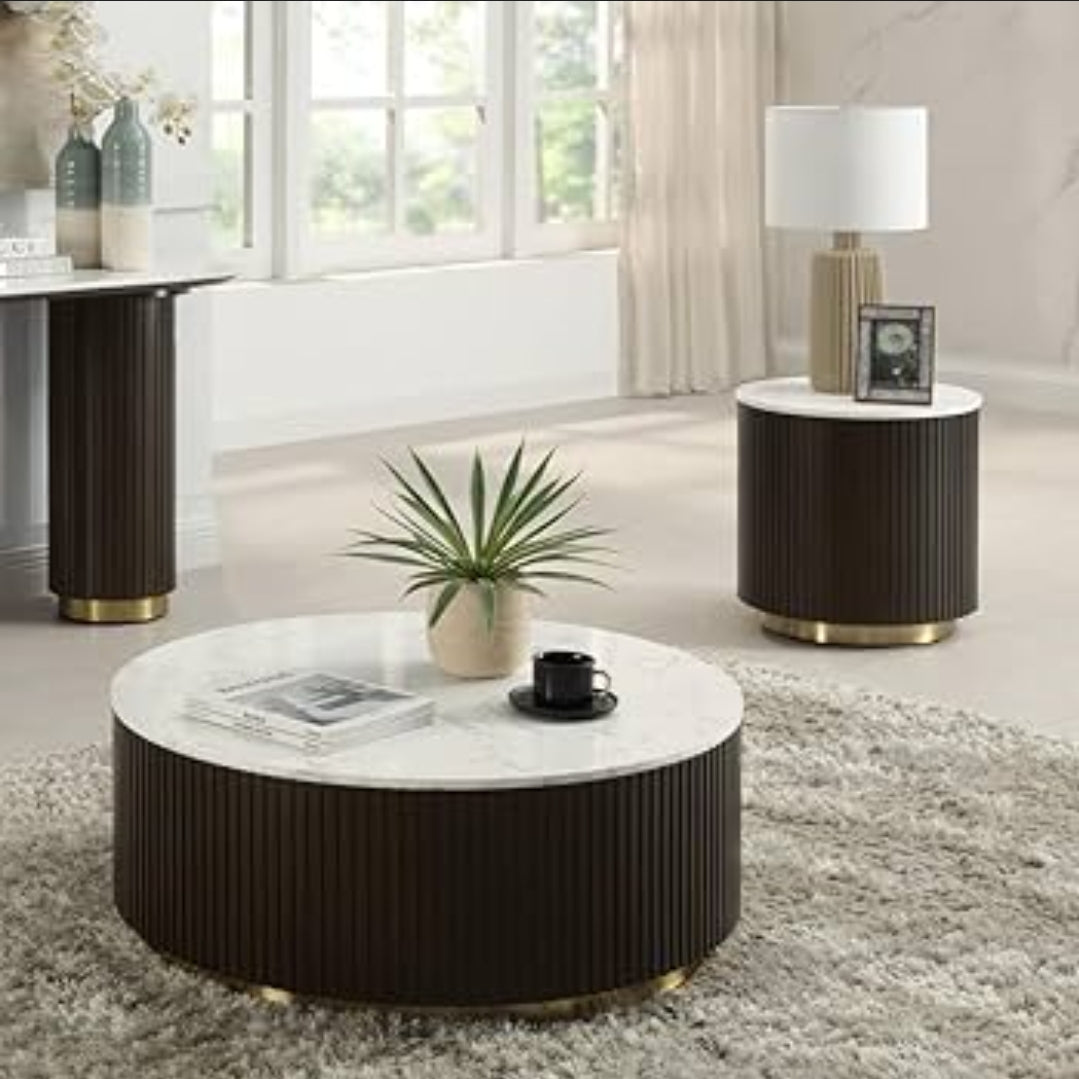 Marble Flutted Wood Coffee table