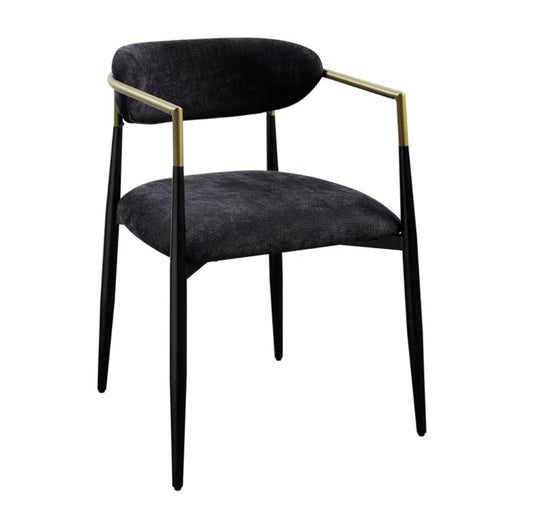 Panthere Black performance chenille dining chairs with brass accent