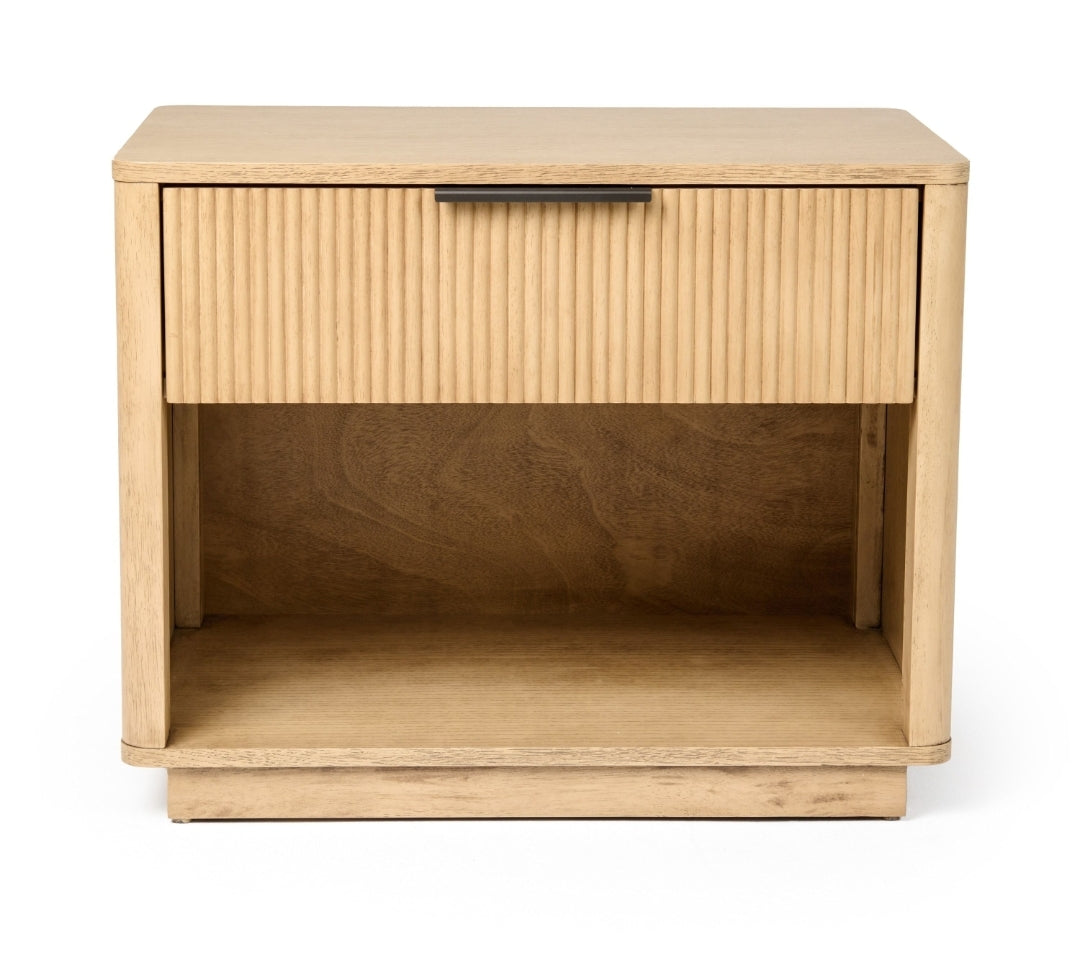 Lili Natural Oak Nightstand with Flutted wood