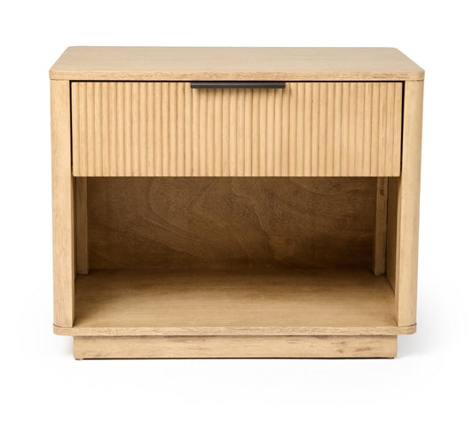 Lili Natural Oak Nightstand with Flutted wood