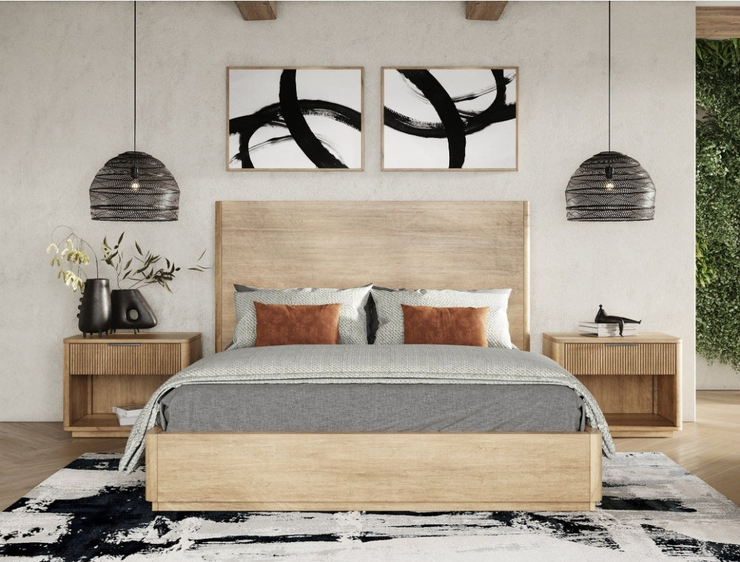 Lili Natural Oak Nightstand with Flutted wood