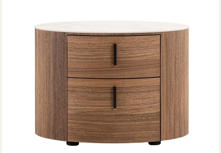 White Ceramic & Walnut Oval Nightstand Collection