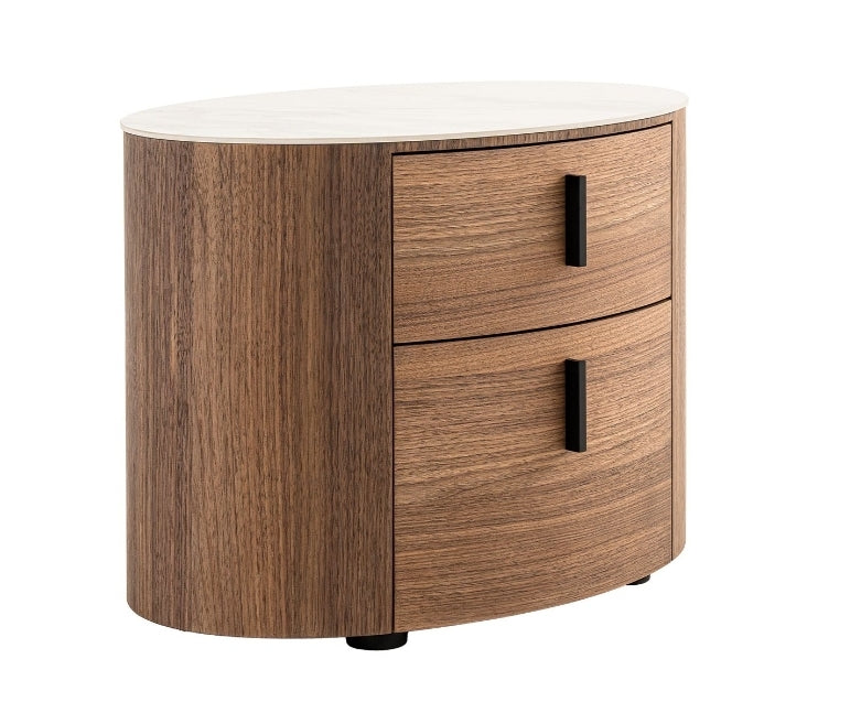 White Ceramic & Walnut Oval Nightstand Collection