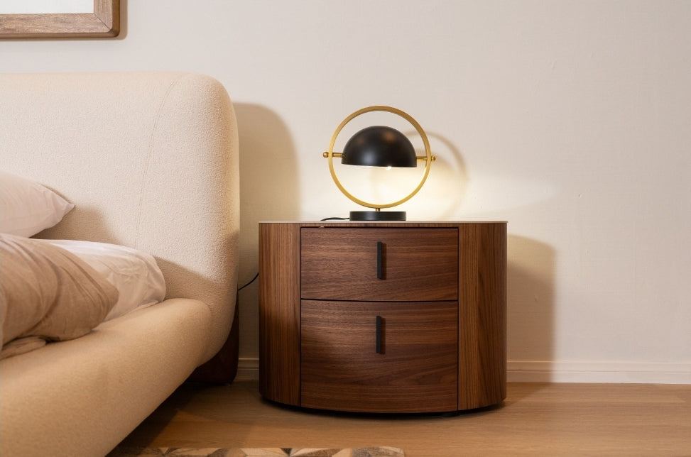 White Ceramic & Walnut Oval Nightstand Collection