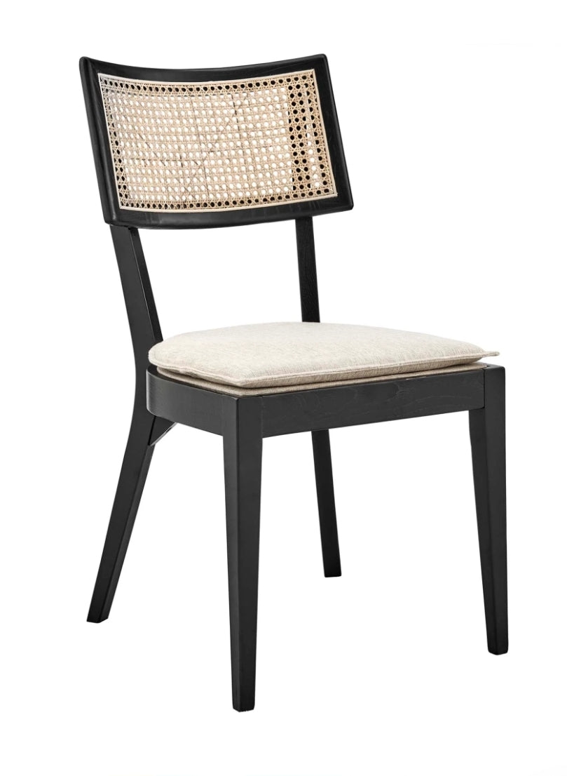 Loren Solid Wood Dining Chair with Black Cane Beige cushions