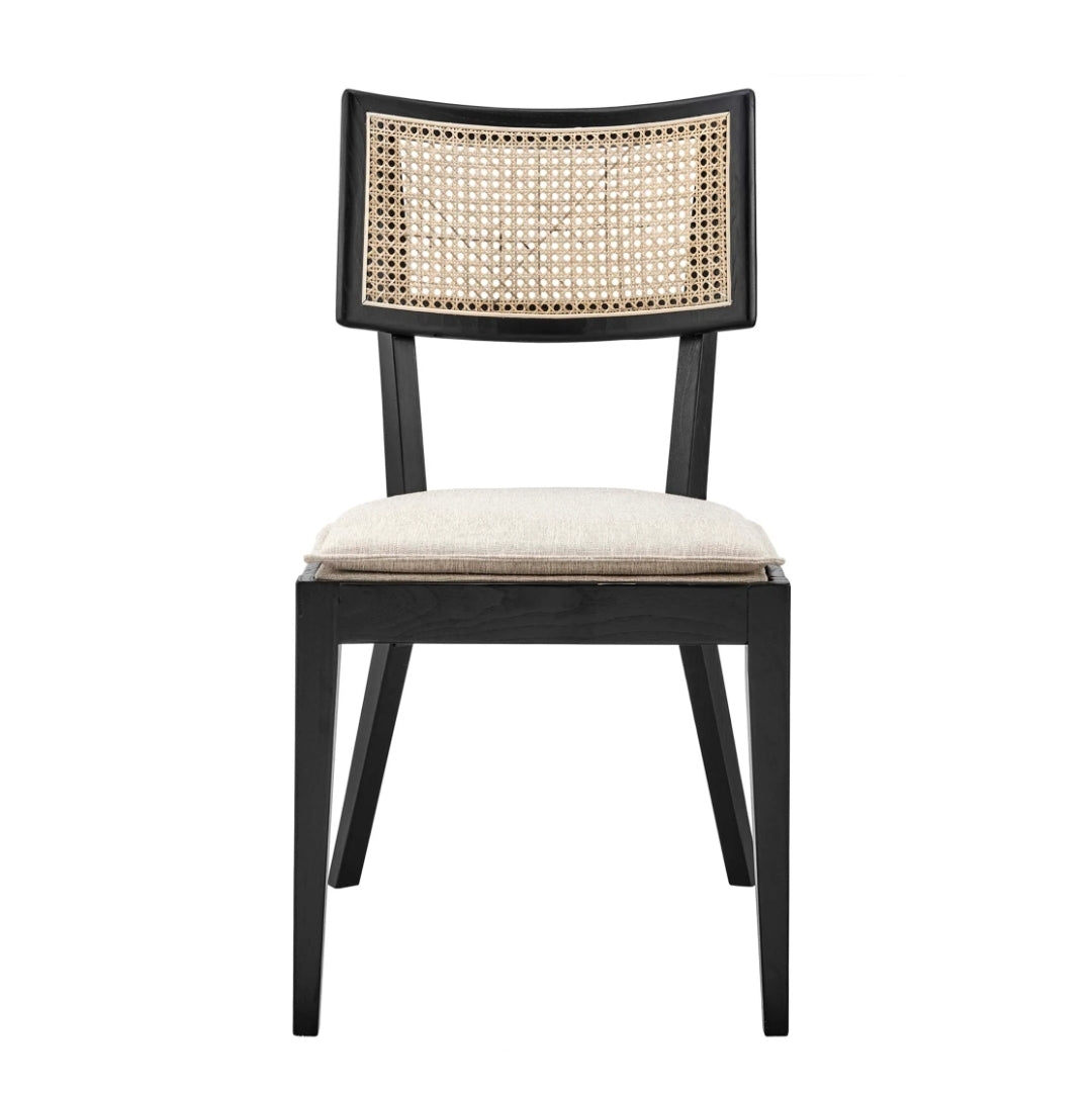 Loren Solid Wood Dining Chair with Black Cane Beige cushions