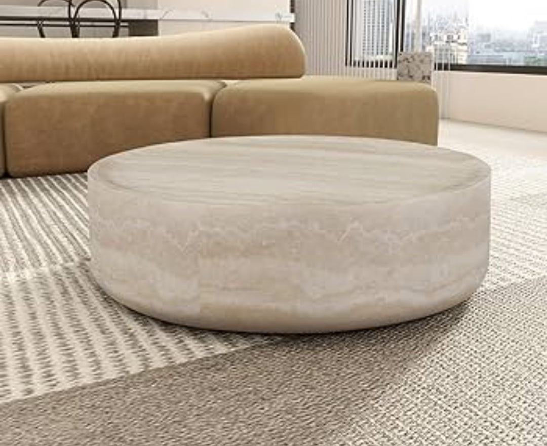 Gorgeous Modern 44" Round coffee table with travertine finish