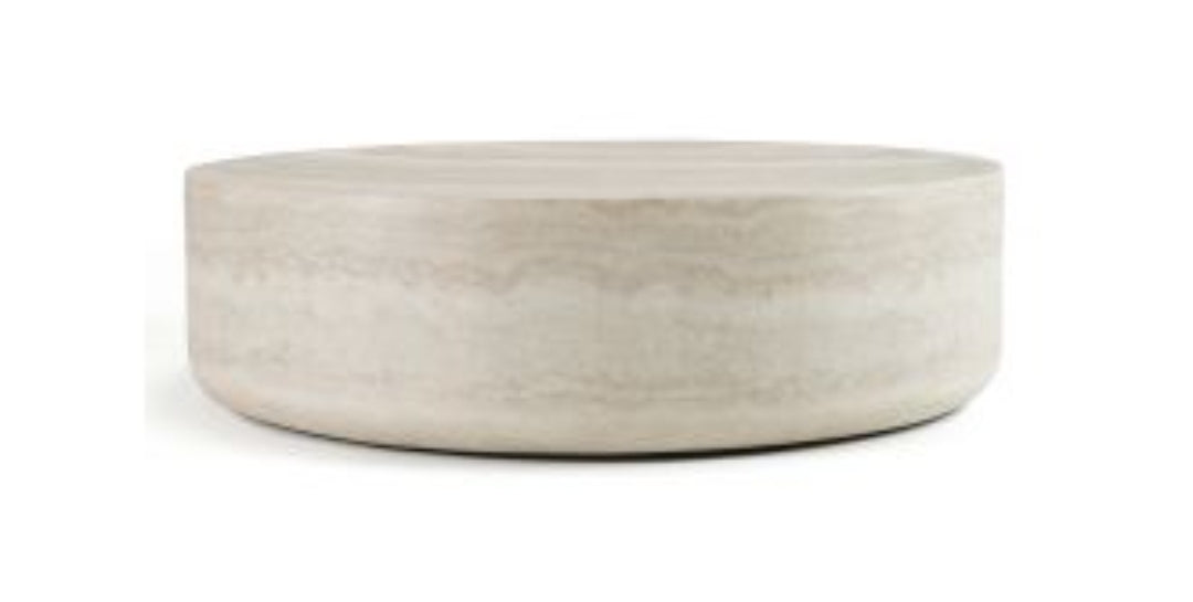 Gorgeous Modern 44" Round coffee table with travertine finish