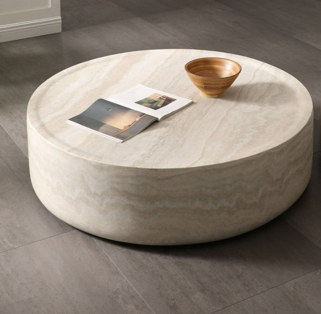 Gorgeous Modern 44" Round coffee table with travertine finish