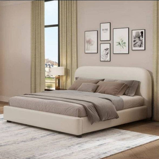 Chelsea Platform Bed Upholstered in beige performance fabric