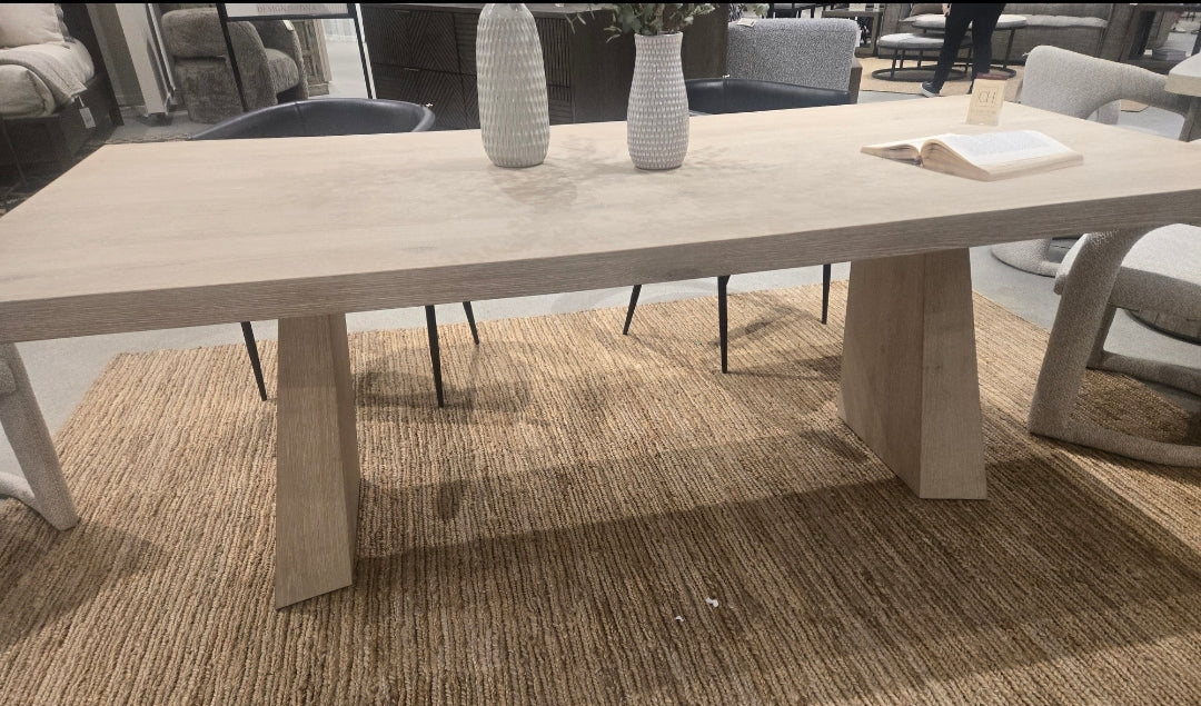 84" Dining Table in Solid FSC certified Wood finished in Cream White Washed Oak