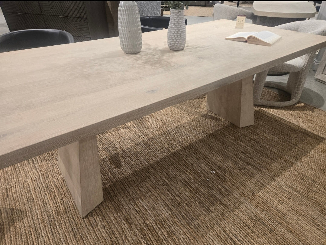 84" Dining Table in Solid FSC certified Wood finished in Cream White Washed Oak