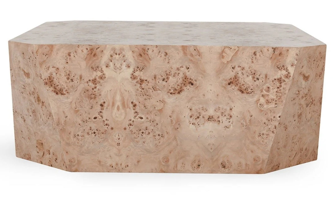 Burl Wood 42" Square Coffee Table with natural grain design