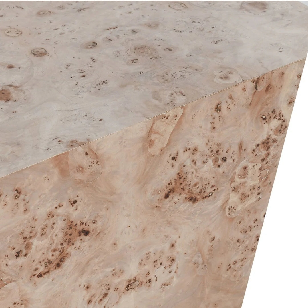 Burl Wood 42" Square Coffee Table with natural grain design