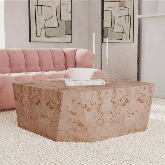 Burl Wood 42" Square Coffee Table with natural grain design